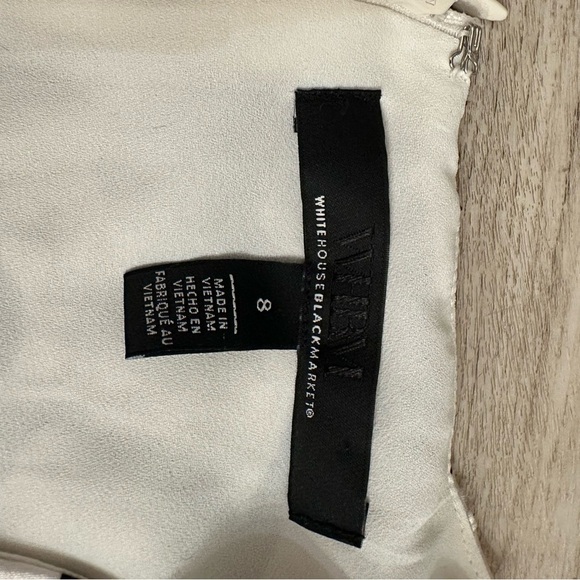 White House Black Market Black and White Satin Lined Surplice Floral MIDI Dress - Picture 6 of 10